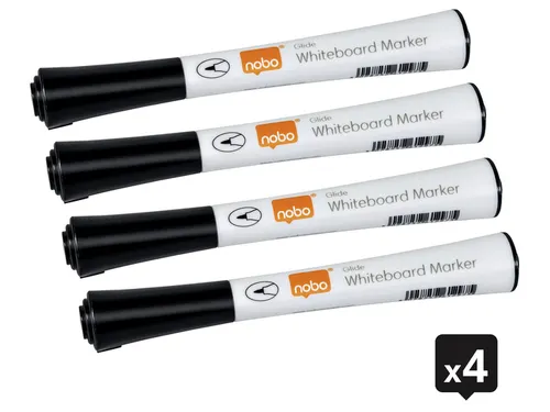 Viltstift Nobo whiteboard Glide fijn zwart 1mm 4st
