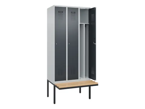 locker met bank,voor scheiding van kleding,HxBxD 2120x900x815mm,3vak