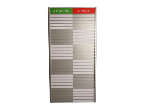 Menoor In-Uit bord 30 namen Aluminium Aanwezig/Afwezig Groen/rood