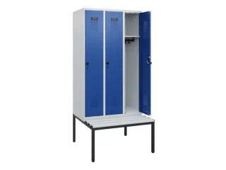 locker met bank,HxBxD 1950x900x815mm,3vak,vak B 300mm,draaigrendel - 1
