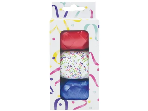 Krullint set à 3 kleuren rood blauw wit happy birthday