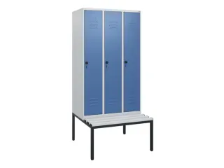 locker met bank,HxBxD 1950x900x815mm,3vak,vak B 300mm,draaigrendel - 1