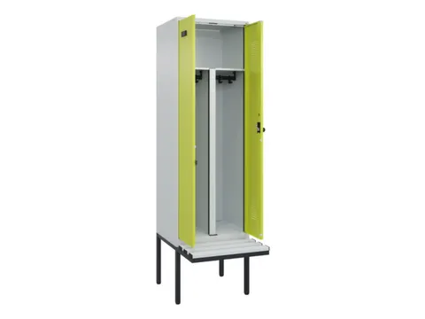 PBM-locker met bank,HxBxD 2120x600x815mm,2vak,vak B 300mm,draaigrendel