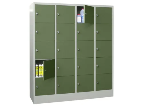 lockerkast,HxBxD 1850x1600x500mm,4x5vakken,RAL7035,front RAL6011