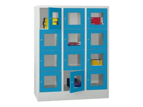 lockerkast,HxBxD 1518x1200x500mm,3x4vakken,RAL7035,front RAL5012