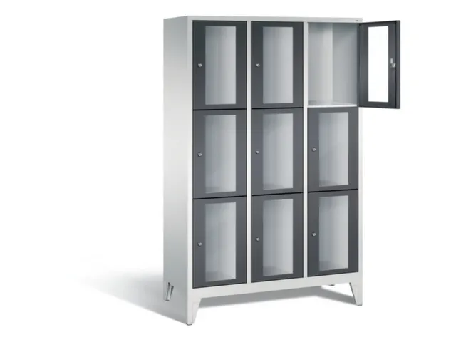 lockerkast 1850x1200x500mm 3x3 vakken Cilinderslot Poten, RAL7021