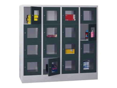 lockerkast,HxBxD 1518x1600x500mm,4x4vakken,RAL7035,front RAL7016