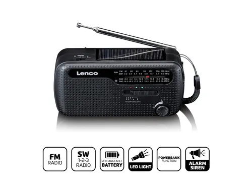 Lenco MCR-113BK Draagbare opwindbare noodradio, zaklamp en powerbank
