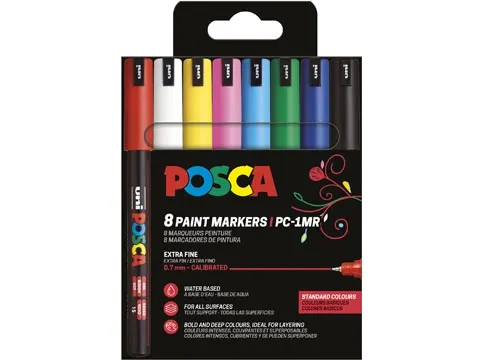 Uni POSCA paintmarker PC-1MC 8 stuks basiskleuren