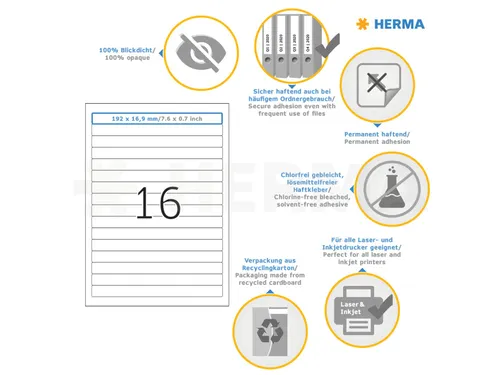 Herma 5118 Rugetiket 192x16,9mm Wit permanent klevend 400 stuks