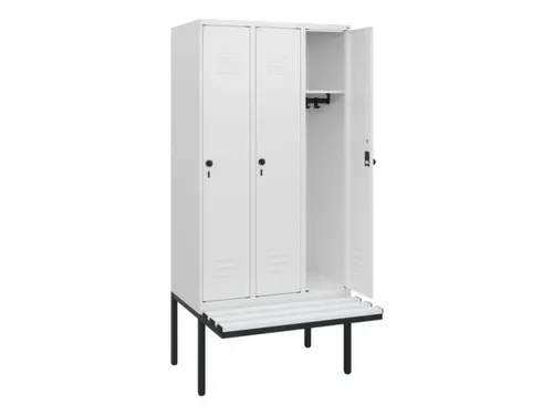 locker met bank,HxBxD 1950x900x815mm,3vak,vak B 300mm,draaigrendel