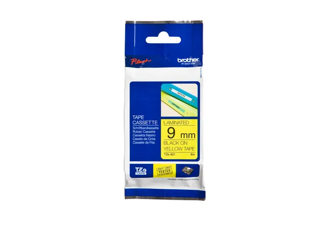 Ruban de lettrage Brother P-Touch TZe-621 standard 9mm noir sur jaune