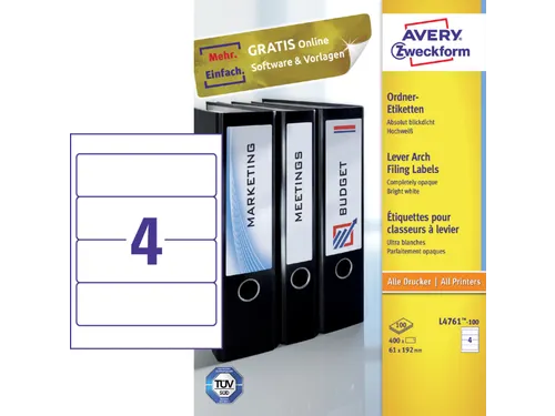 Rugetiket Avery Zweckform breed 61x192mm zelfklevend wit L4761-100