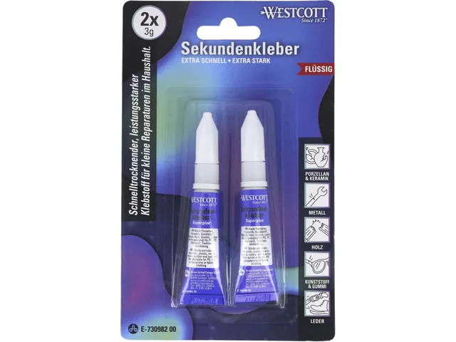 Secondelijm Westcott vloeibaar 2 x 3 gram op blister