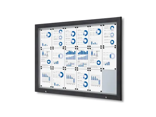 Vitrinekast mededelingenbord Outdoor 18xA4 met gasveer Antraciet
