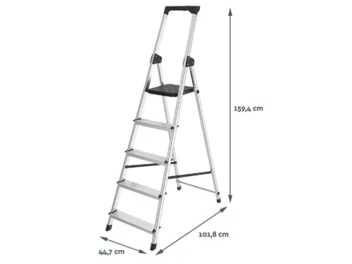 Huishoudtrap BRASQ 5 treden aluminium SLA500 zilver