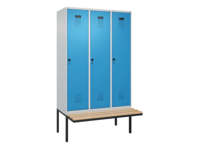 locker met bank,voor scheiding van kleding,HxBxD 2120x1200x815mm,3vak