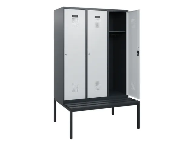 locker met bank,HxBxD 1950x1200x815mm,3vak,vak B 400mm,cilinderslot