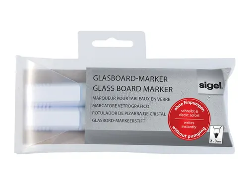 Glasbordmarker Sigel set 2 stuks wit ronde punt 2-3 mm
