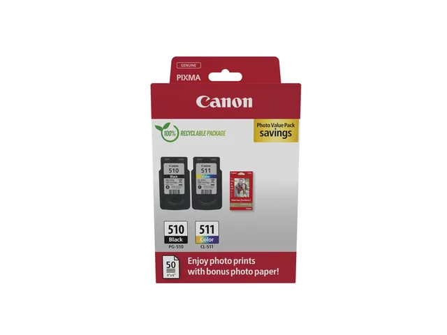 Inktcartridge Canon PG-510 CL-511 zw + kl + papier