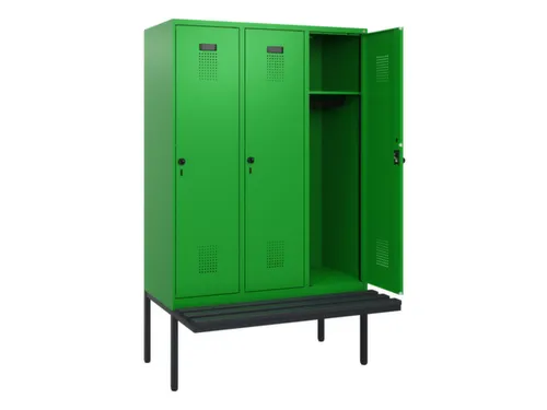 locker met bank,HxBxD 1950x1200x815mm,3vak,vak B 400mm,draaigrendel