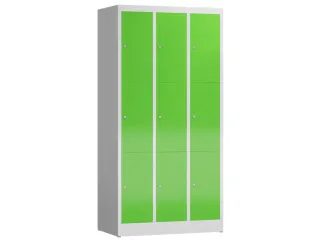 Lockerkast 1800x870x500mm 3x3 vakken cilinderslot, sokkel, RAL6018 - 1