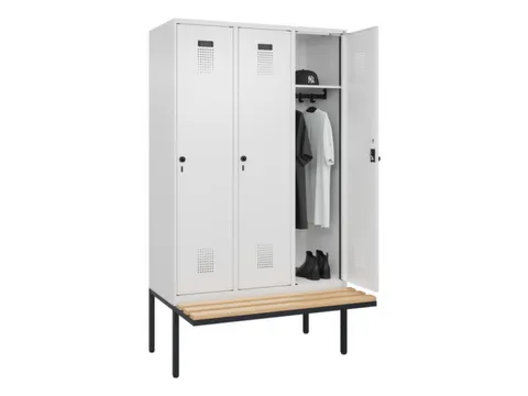 locker met bank,HxBxD 2120x1200x815mm,3vak,vak B 400mm,draaigrendel