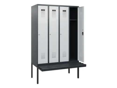 locker met bank,HxBxD 1950x1200x815mm,4vak,vak B 300mm,cilinderslot