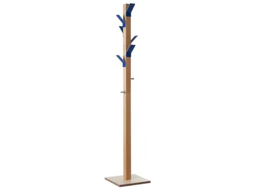 Staande kapstok 6jas-/2tashaken hout/polystyreen naturel/blauw