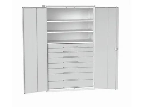 universele kast,HxBxD 2000x1300x550mm,3xStalen bodem,8lade(n)