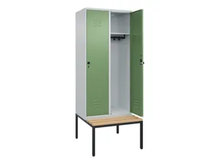 locker met bank,HxBxD 2120x800x815mm,2vak,vak B 400mm,draaigrendel - 2
