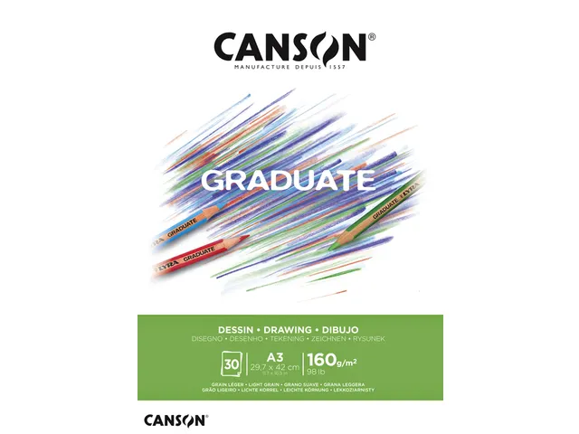 Tekenpapier Canson Graduate Drawing 30vel 160gr A3 helderwit