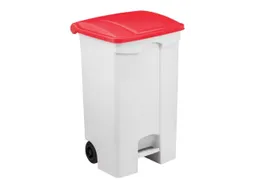Contitop,mobiele afvalbak met pedaal 90L wit/rood