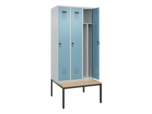 locker met bank,voor scheiding van kleding,HxBxD 2120x900x815mm,3vak