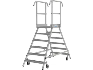 bordestrap,verrijdbaar,bordes H 1,45m,2x6treden m. R13-laag,aluminium - 2