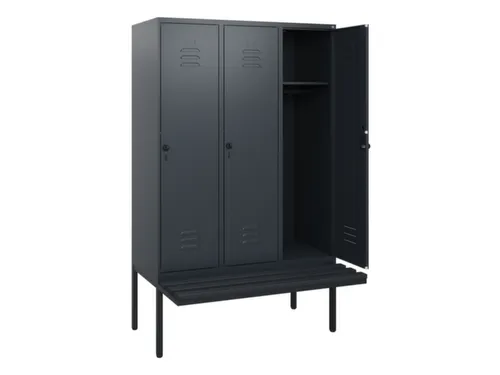 locker met bank,HxBxD 1950x1200x815mm,3vak,vak B 400mm,draaigrendel