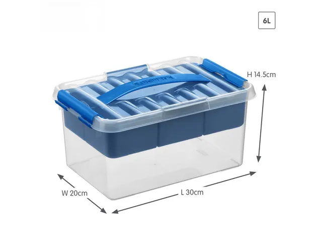 Q-line opbergbox 6L met bakje transparant blauw - 30x20x14,5cm