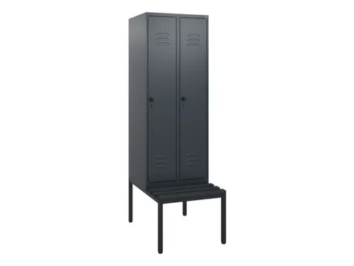 locker met bank,HxBxD 1950x600x815mm,2vak,vak B 300mm,draaigrendel
