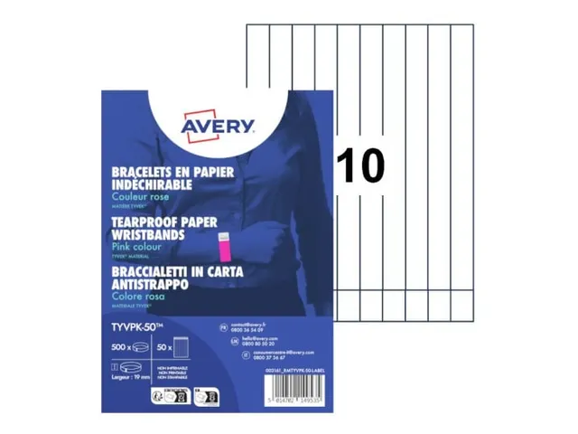 Polsbandjes Avery Tyvek neon roze 256x19mm 500 stuks