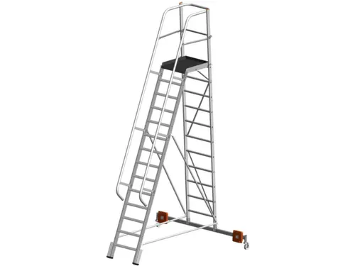 verrijdbare treden-platformladder,eenzijdig,14trede(n),stand H 3,3m