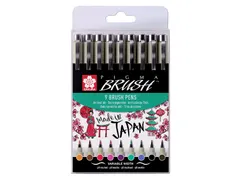 Viltstift met brushpen Bruynzeel Sakura Pigma etui 9 kleuren assorti
