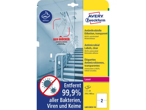 Antimicrobiële etiketten afneembaar transparant 210x148mm
