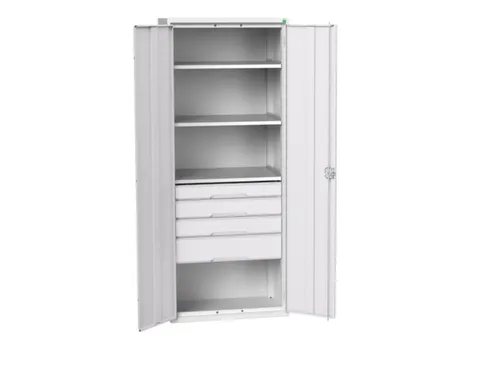 universele kast,HxBxD 2000x800x550mm,3xStalen bodem,4lade(n)