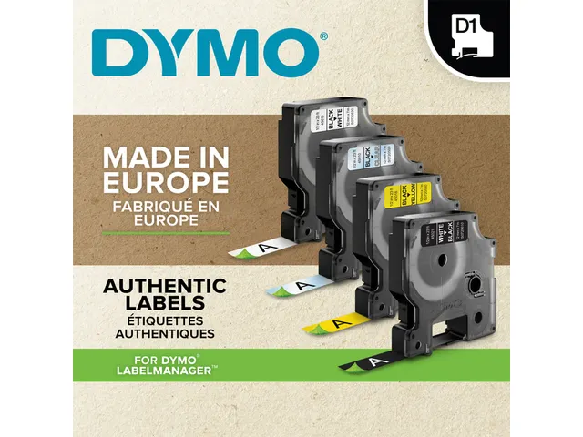 Labeltape Dymo 45811 D1 S720910 19mmx7m wit op zwart