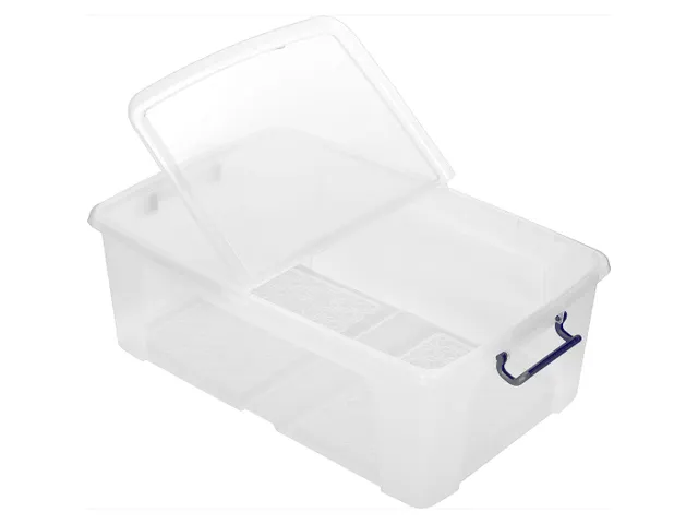 Opbergbox Plastic Transparant 50 Liter met Gedeelde Deksel