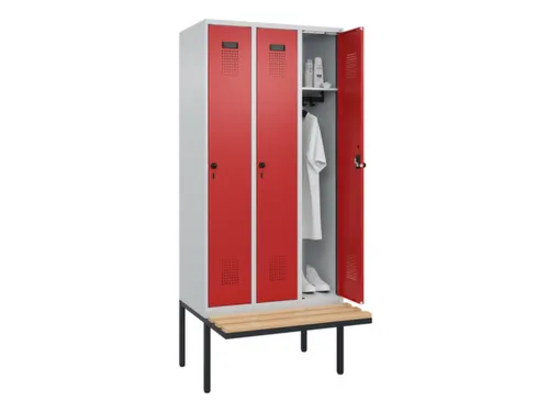 locker met bank,HxBxD 2120x900x815mm,3vak,vak B 300mm,draaigrendel