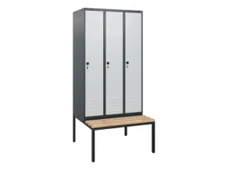 locker met bank,HxBxD 1950x900x815mm,3vak,vak B 300mm,draaigrendel