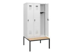 locker met bank,HxBxD 1950x900x815mm,3vak,vak B 300mm,draaigrendel