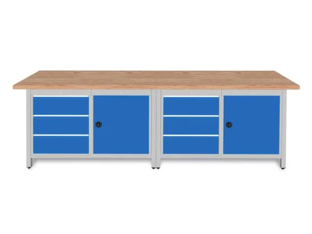 établi HxlxP 860x2800x750mm piètement RAL3003 faces avant RAL3003