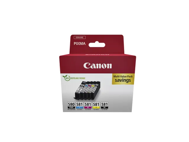 Inktcartridge Canon PGI-580 + CLI-581 2x zwart + 3 kleuren